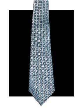 Men's Blue Geometric Silk Skinny  Tie - Classic Pattern